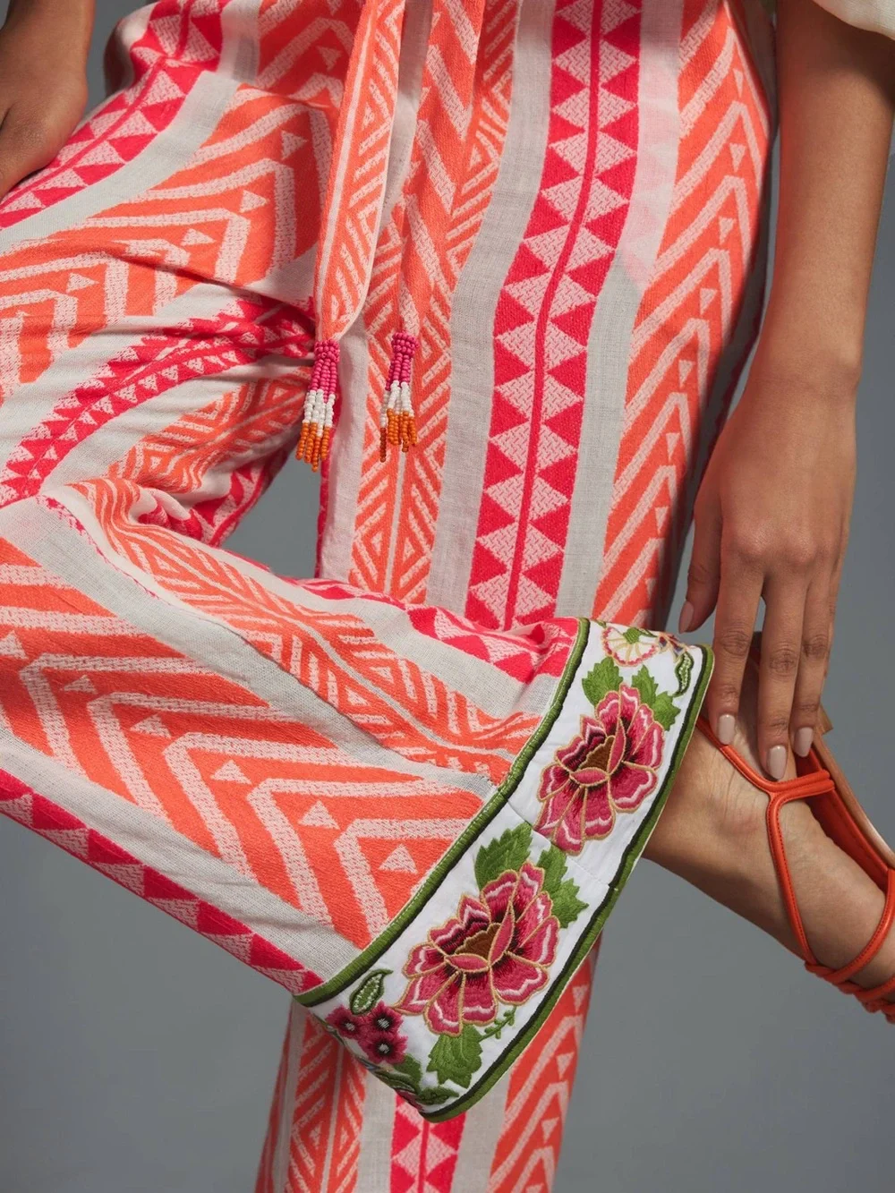 FARM Rio Coral & Pink Geometric-Print Wide-Leg Pants